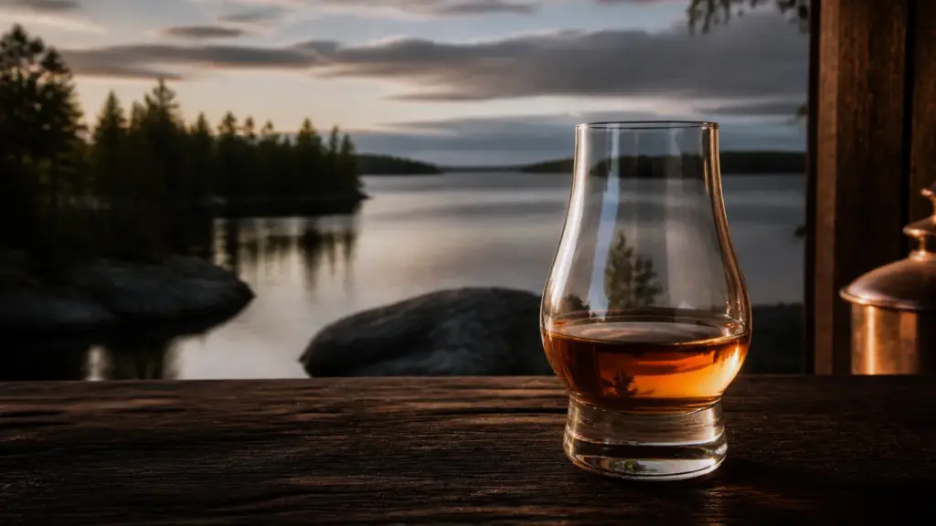 Canadian Whisky vor weiter nordischer Landschaft