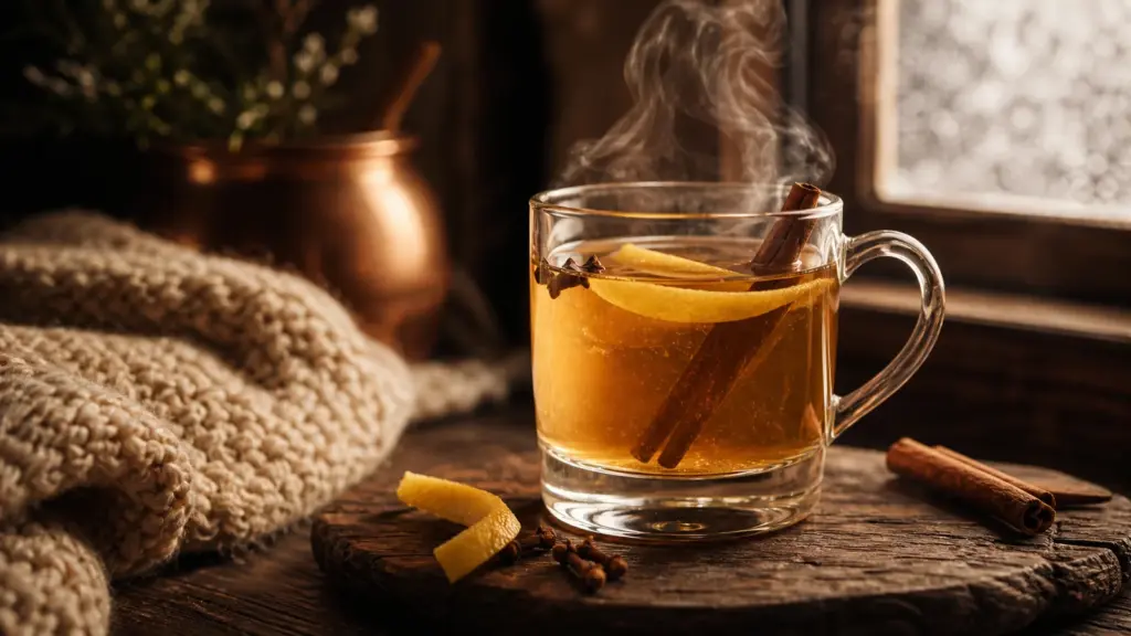 Warmer Hot Toddy mit Zitrone und Gewürzen