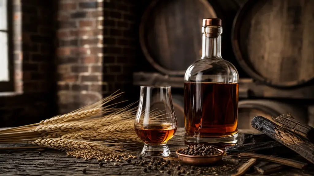 Rye Whiskey mit Roggenähren und würziger Anmutung