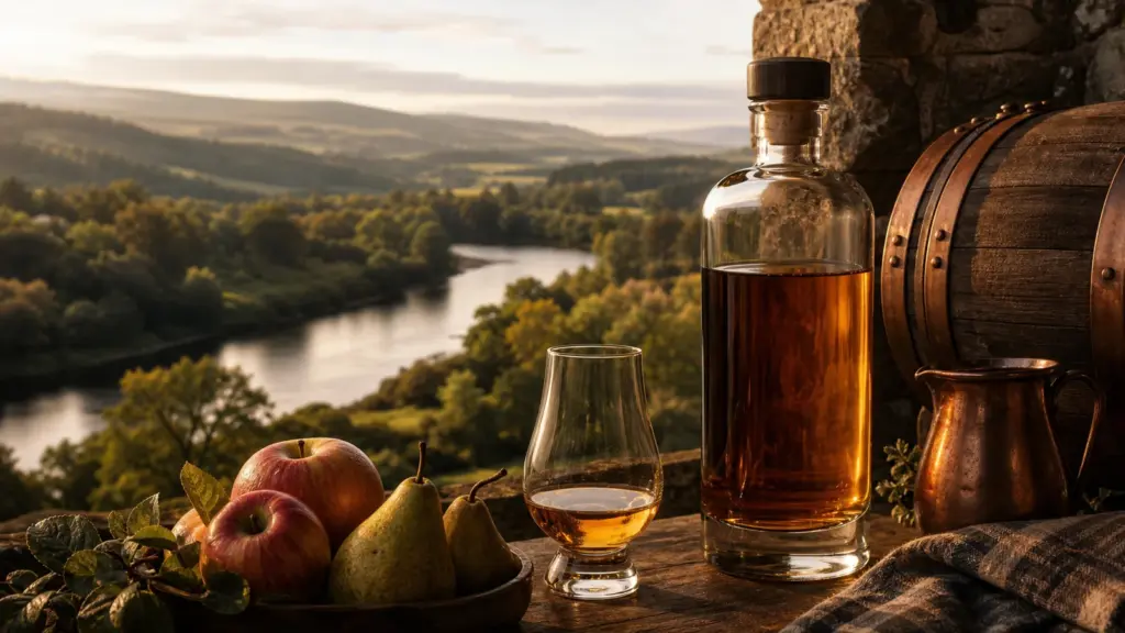 Speyside-Whisky im grünen Flusstal mit Obstnoten