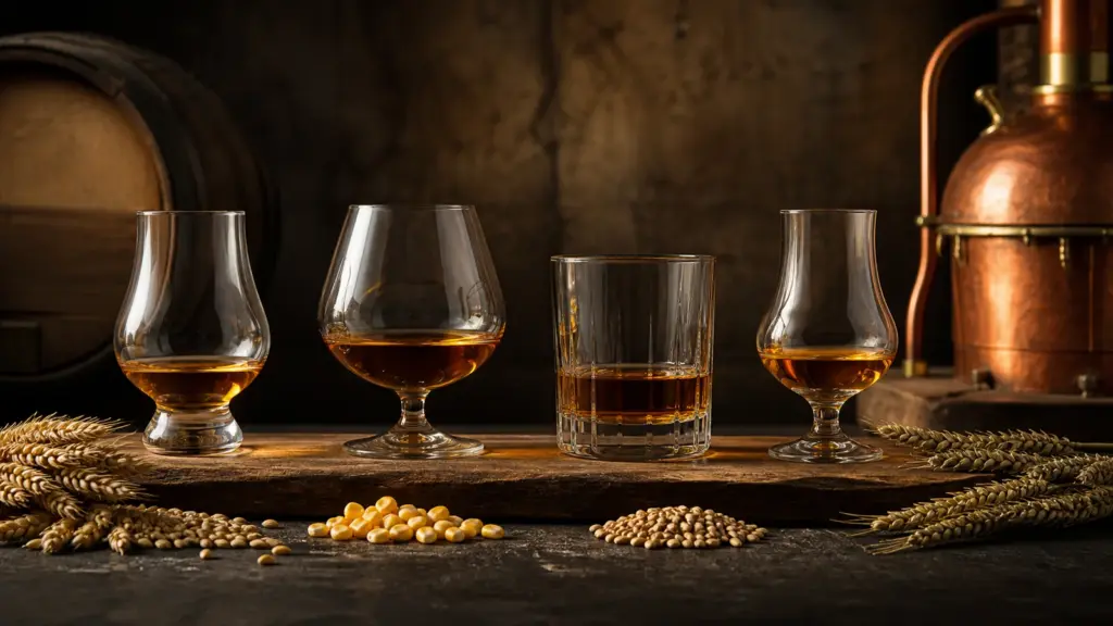 Unterschiedliche Whisky-Sorten in einer hochwertigen Tasting-Reihe